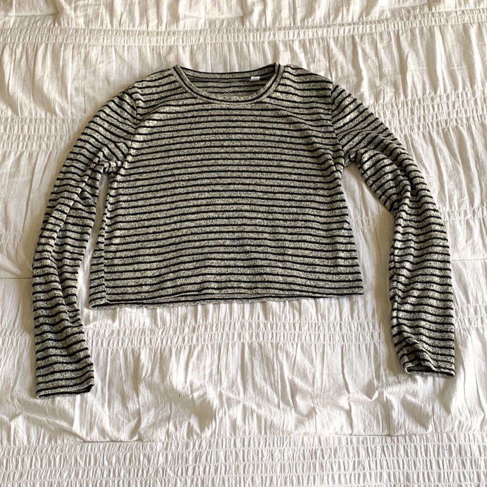 PACSUN BASICS Black and Gray Striped Long Sleeve Cropped T-shirt Women’s XS